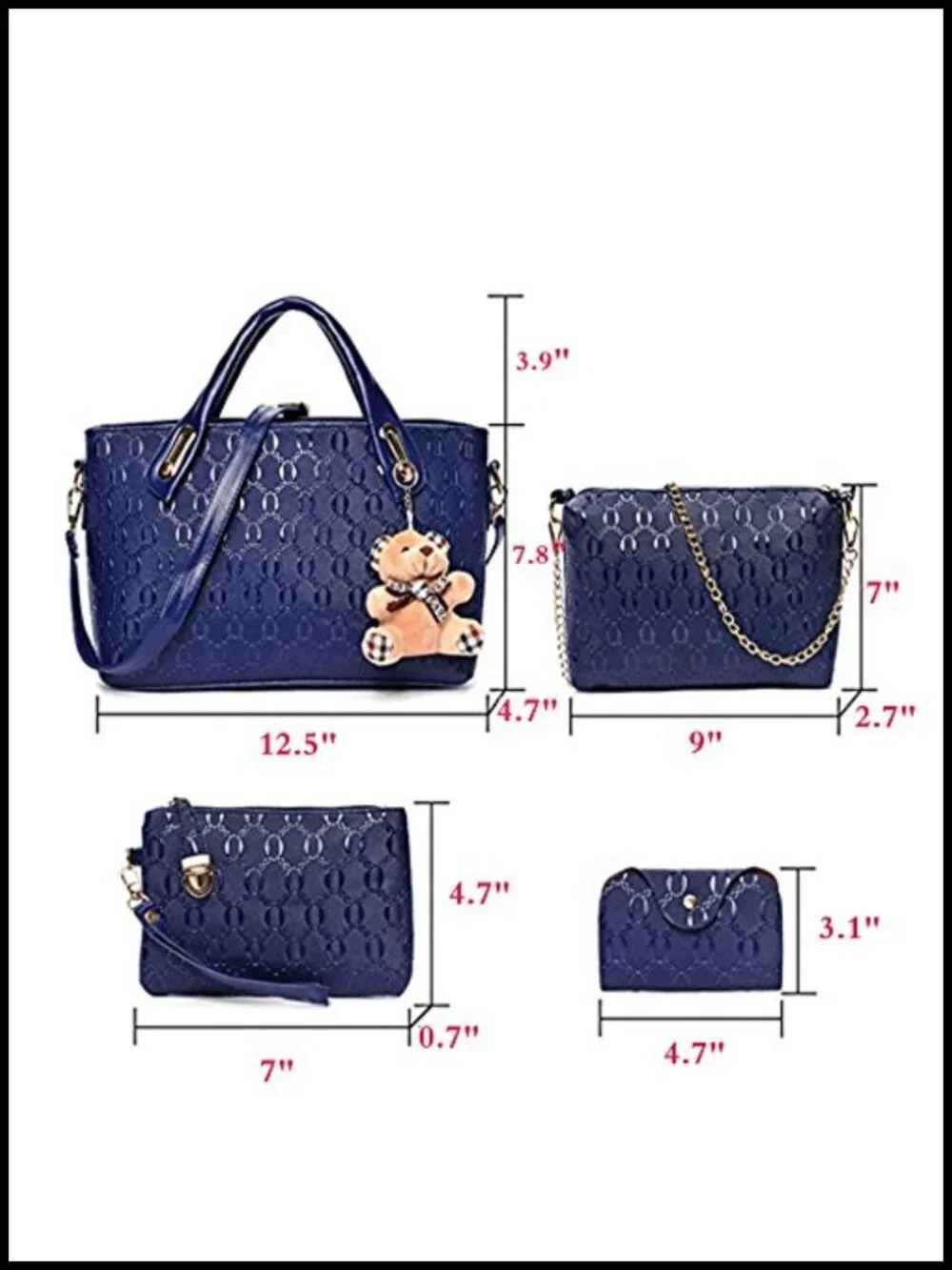 4 Pc PU Leather Handbag Set - Tote, Satchel, Hobo, Shoulder Bag with Wallet &